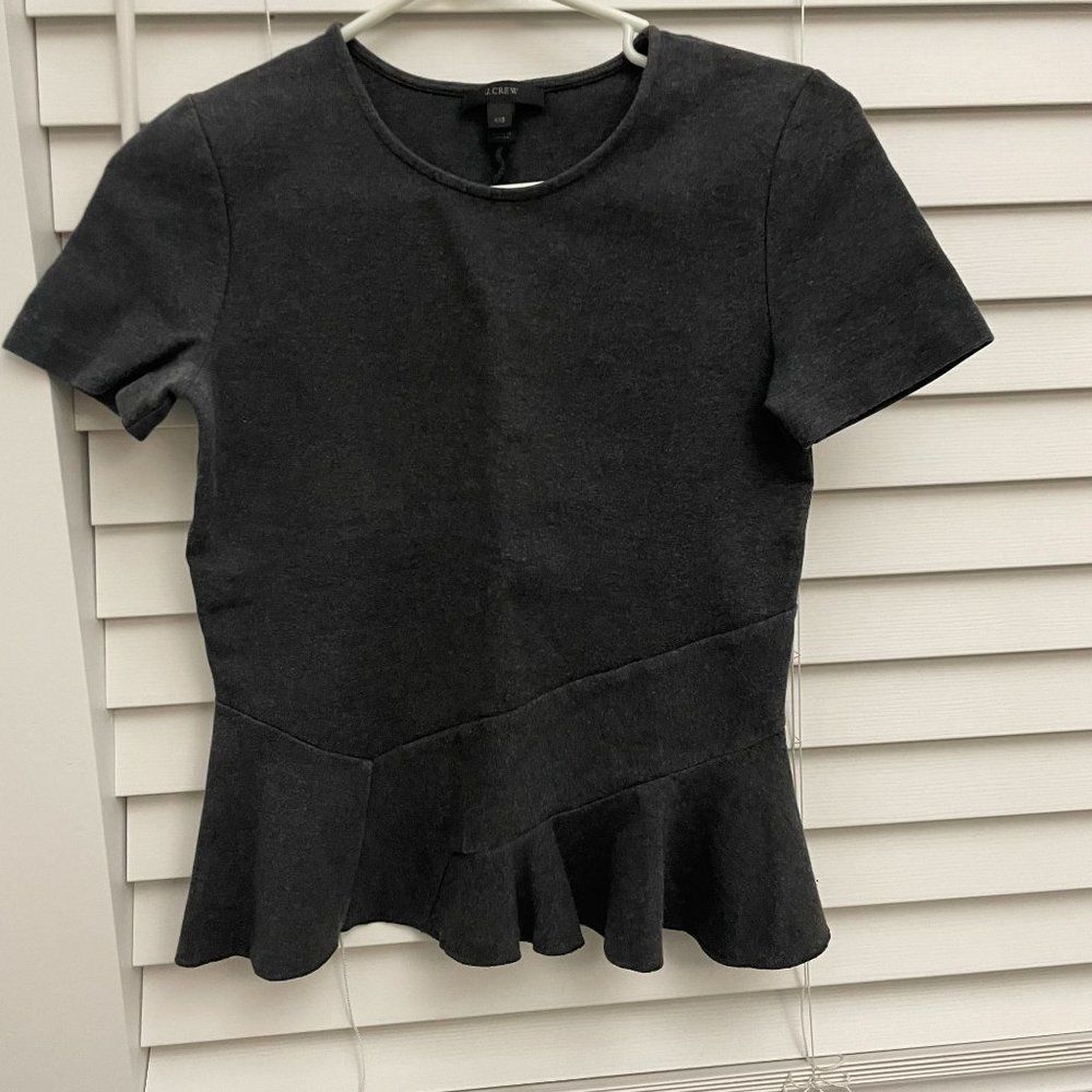 J.Crew Women's Peplum Heather Grey Top Round Neck Half Sleeves US Size - XXS